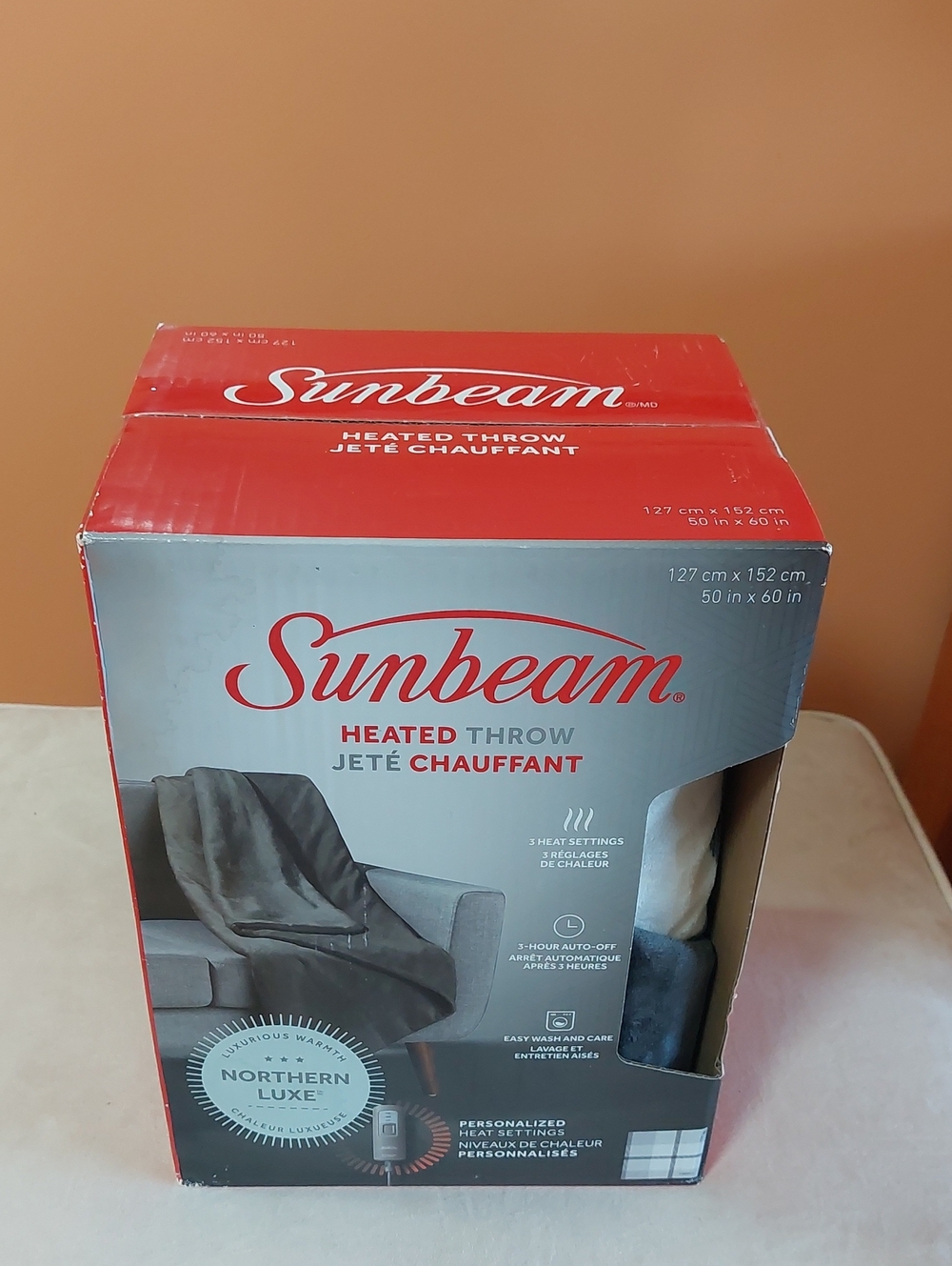 Sunbeam Heated Throw - Red & Gray Packaging
